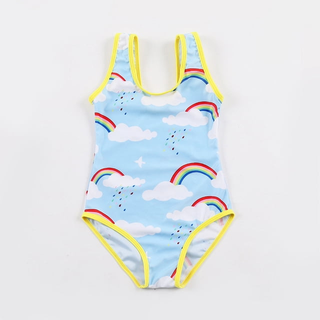Qertyioot Toddler Girl One-Piece Swimsuit Cute Print Adjustable Bathing Suits Ruffle Striped Swimwear Siamese Bikini 3-7 Years