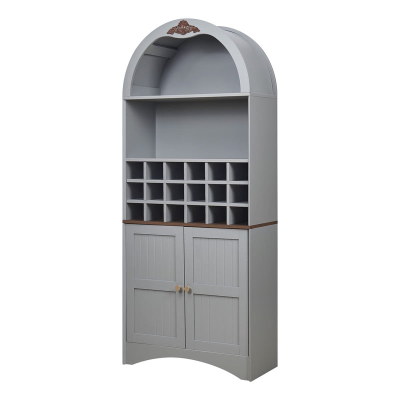 Arched Bar Wine Storage Liquor Cabinet with Removable Wine Grid, Freestanding Bookcase with Adjustable Shelves