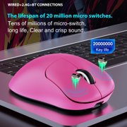 Wireless Gaming Mouse with 57g Lightweight Design,10000DPI,3 Mode USB-C/2.4G/Dual Bluetooth 5.3,Portable Rechargeable Mouse for PC/Mac/Laptop Gamer/Pink