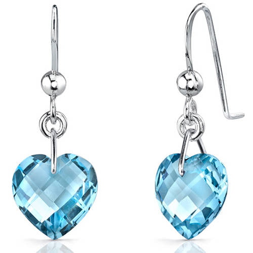 Sterling Silver Rhodium Heart Swiss Blue Topaz and Diamond Post Earrings Heart/Love