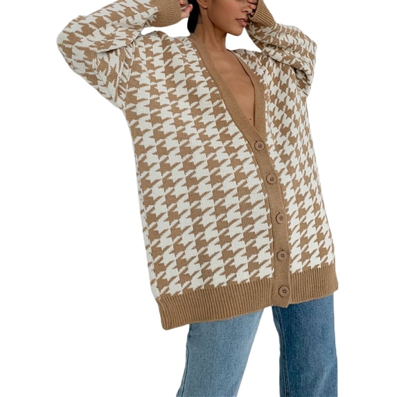 Women Long Sleeve Knitwear V-neck Loose Single-breasted Knitted Coat