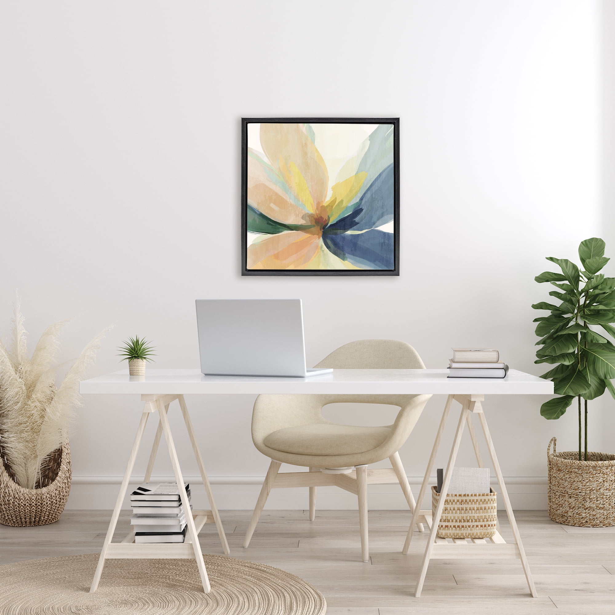Flared Abstract Neutral Petals Black Framed Floater Canvas Wall Art, design by Irena Orlov
