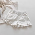 thumbnail image 2 of Landzoo Girls Shorts Solid Color Elastic Waist With Flutter Summer Cozy Soft Girls Denim Shorts Size 18-24 Months White, 2 of 3