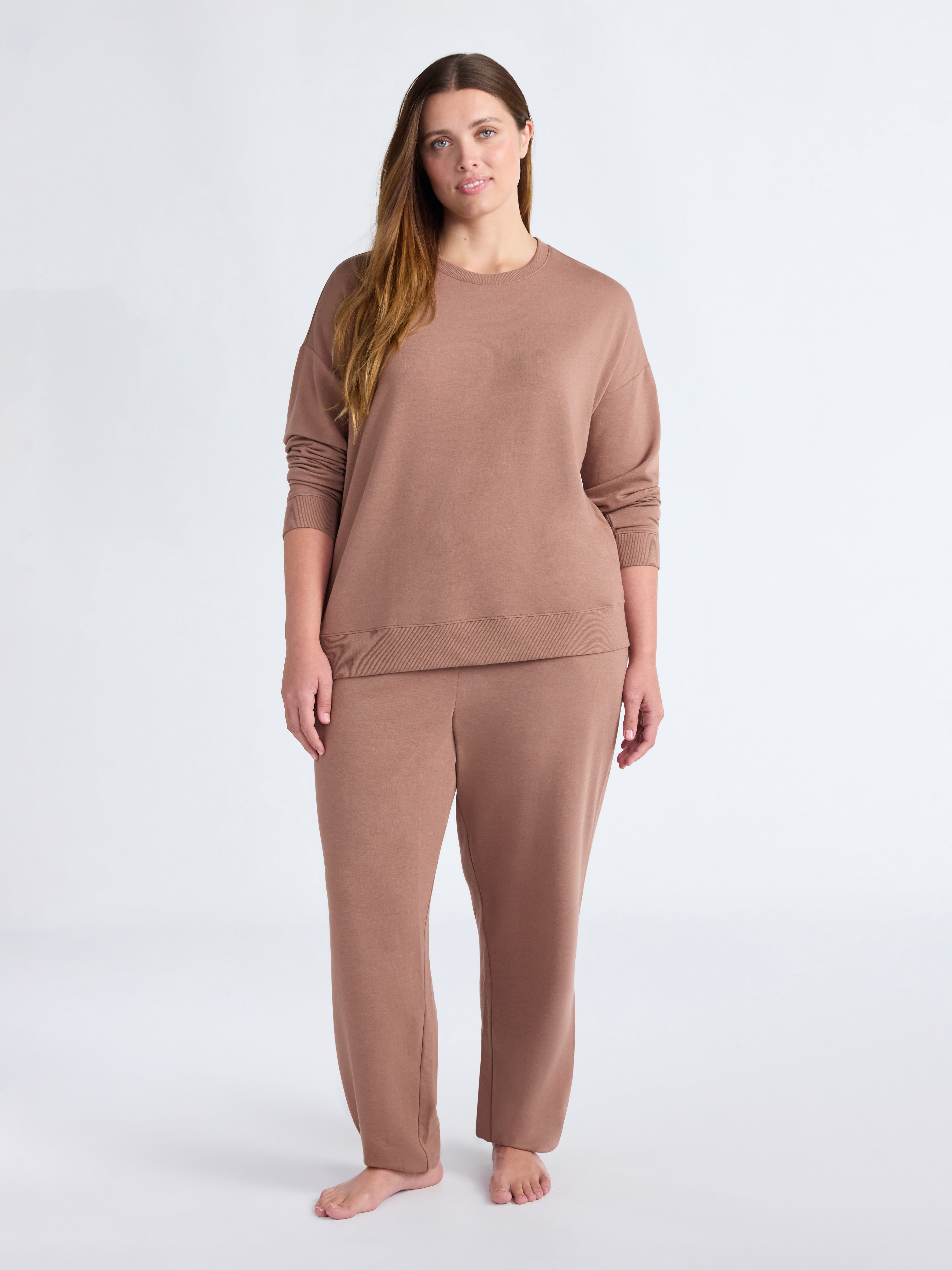 Joyspun Women’s Fleece Long Sleeve Top and Joggers Lounge Set, 2-Piece, Sizes XS-3X
