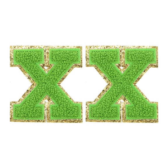 Uxcell Chenille Letter Patches 2.2" Self Adhesive Letter X Stick on Embroidered Patch for Clothing Repair (Green, Pack of 2)