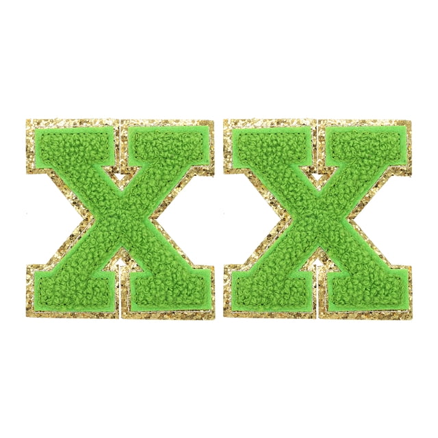 Parche de letra Uxcell Chenille de 2.2" autoadhesivo letra X para reparación de ropa (Verde, paquete de 2)