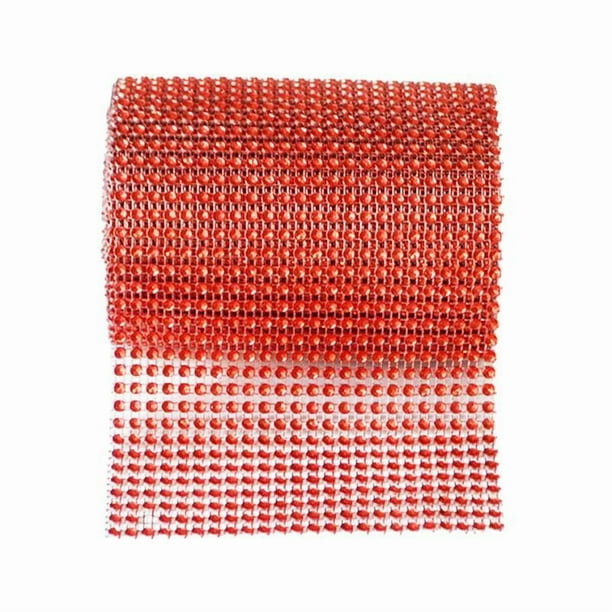 Malla de diamantes de imitación con 24 filas de brillantes para bodas rojo
