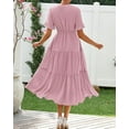 thumbnail image 3 of FreshPretty Summer Dresses for Women 2025 Vacation V Neck Ruffle Short Sleeve A Line Tiered Flowy Casual Midi Beach Dress, 3 of 6