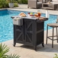 thumbnail image 6 of Betisef Outdoor Kitchen Cart with Stainless Steel Top, Rolling BBQ Prep Table with Storage Cabinet, Foldable Trash Bin & Towel Rack, Portable Grill Cart with Lockable Wheels for Patio Backyard, 6 of 10