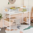 thumbnail image 3 of Twin Metal Loft Bed with Desk and Shelve,White, 3 of 6