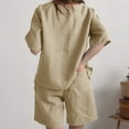 thumbnail image 4 of Moda mujer Casual verano sólido cuello redondo manga corta Top + pantalón corto conjunto Wmkox8yi bvn224, 4 of 9