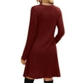 thumbnail image 4 of Long Sleeve Dress for Women Crew Neck Waist Tunic Dress with Pockets Wine Red M, 4 of 6