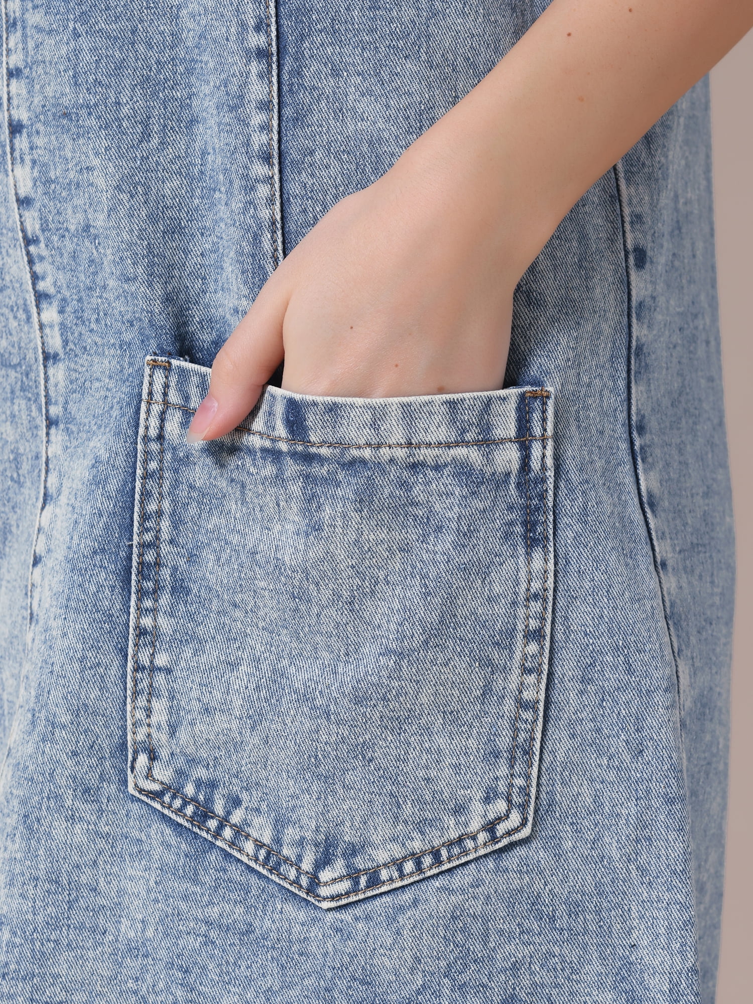 DARING DIVA Women's Loose Sleeveless Pinafore Mini Denim Dresses M Light Blue