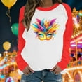 thumbnail image 1 of Xuyuer Mardi Gras Shirts for Women Shirt Funny Mask Graphic Tee Carnival Long Sleeve Shirt V Neck Top, 1 of 6