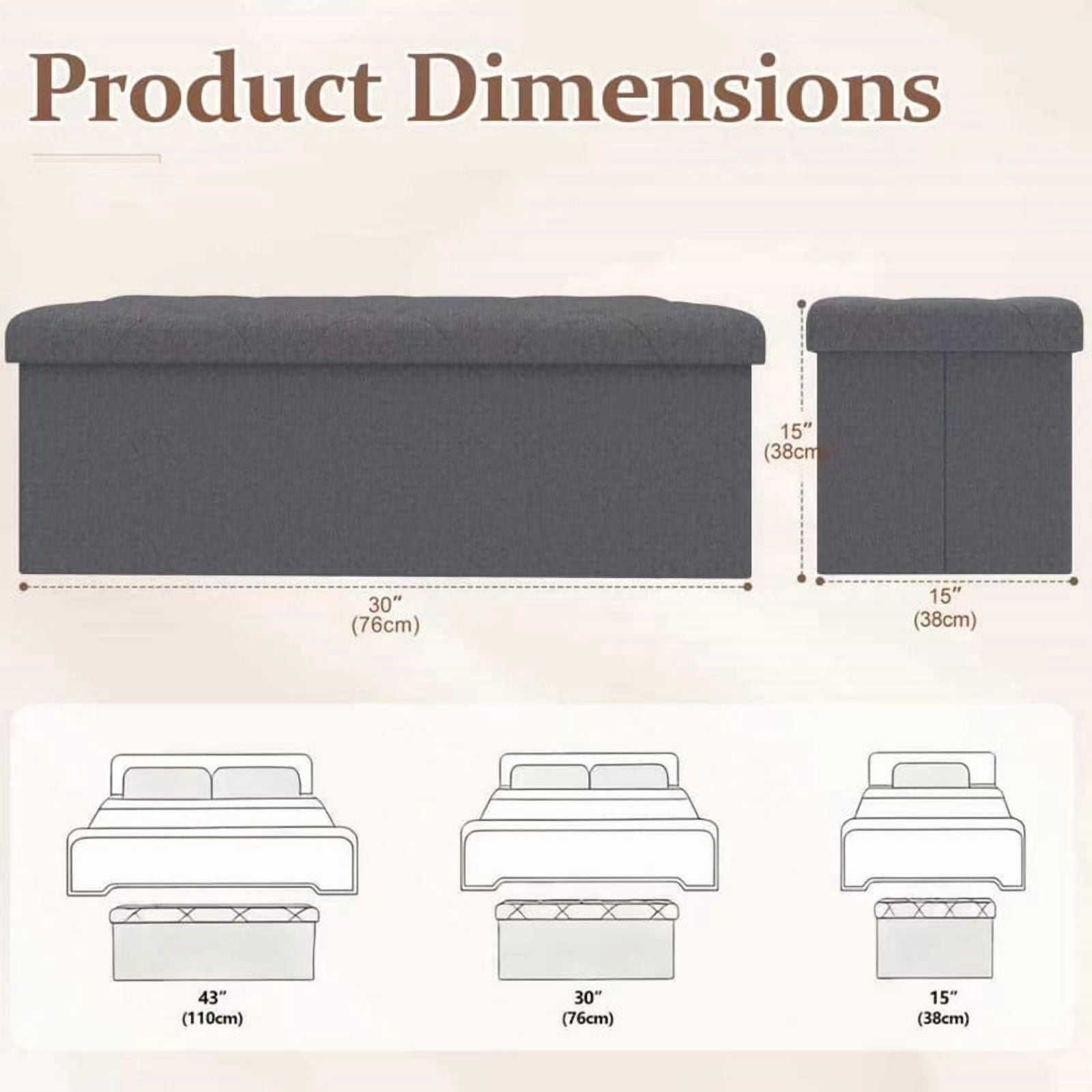30 inch Storage Ottoman Bench, 30 inch Folding Storage Bench Ottoman, for Bedroom, Living Room, and Utility Room