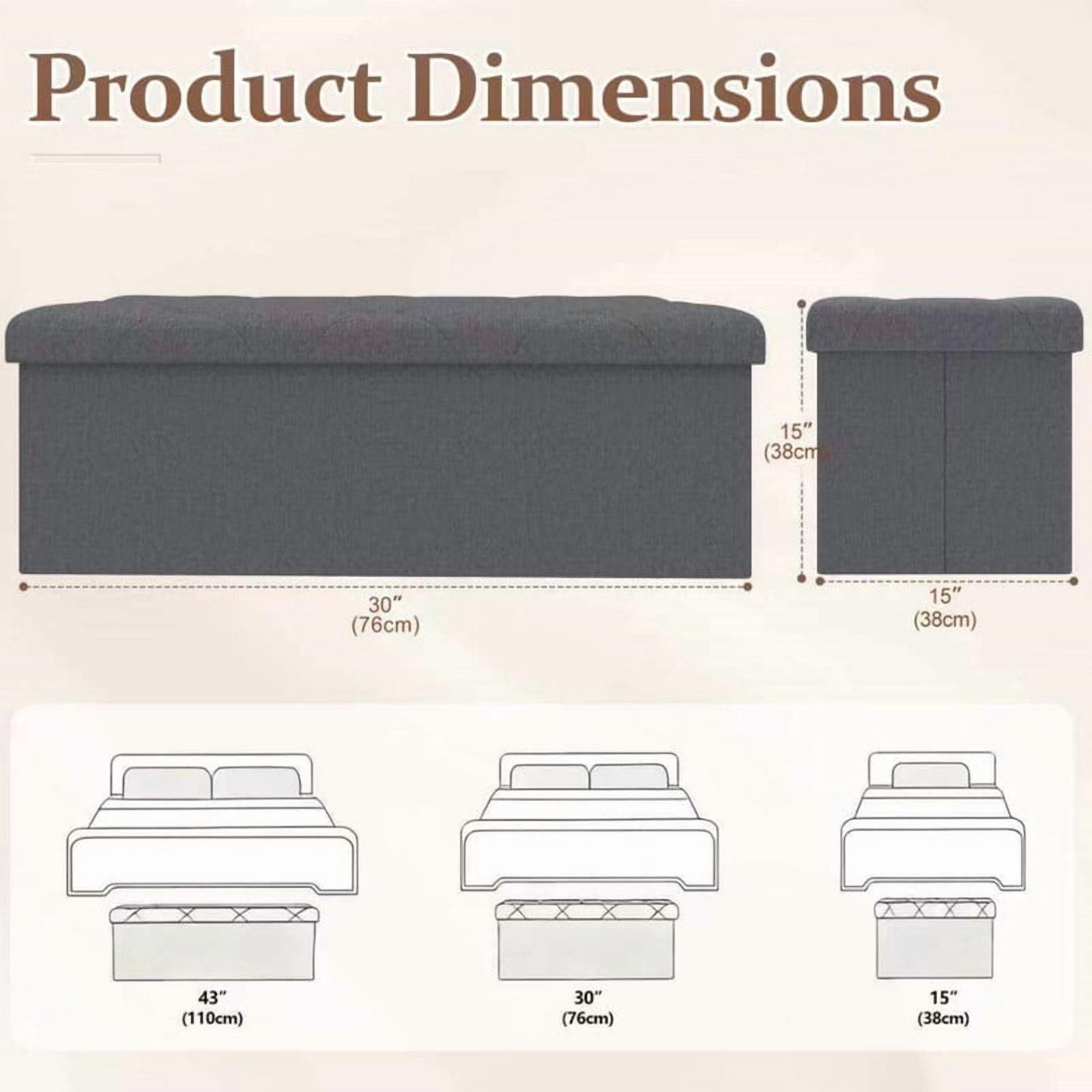 Xiweot Folding Storage Ottoman Bench, Beige Linen, 30 Inch photo 7