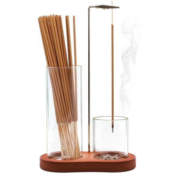 Aokeyee Incense Holder for Sticks 2 in 1 Incense Burner with Glass Ash Catcher & Stick Storage for Meditation Yoga Spa Room Decor