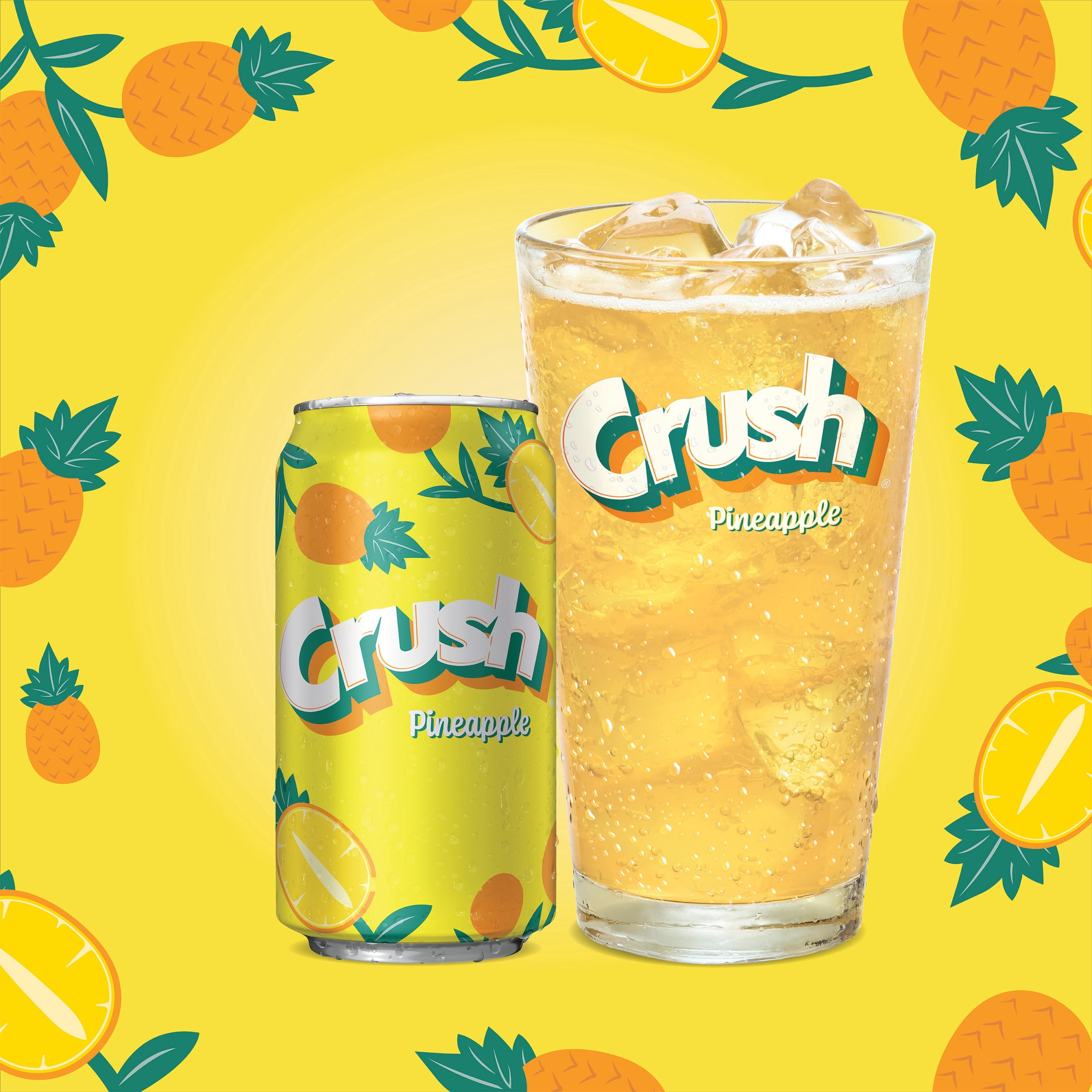 Crush Caffeine Free Pineapple Soda Pop, 12 fl oz, 12 Pack Cans