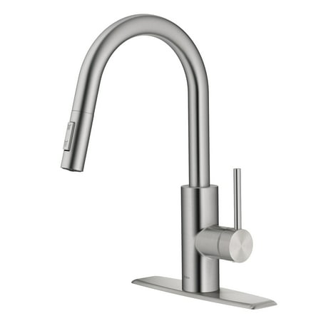 KRAUS Oletto Pull-Down Single Handle Kitchen Faucet with QuickDock Top Mount Installation Assembly in Spot Free Stainless Steel