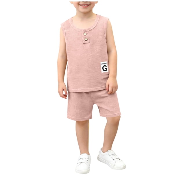 Niños sin Mangas Camisetas Estilo Hombres Y Niños de Verano de Manga Corta Conjuntos con Pantalones Cortos de Cintura Elástica, Tela de Punto Suave Transpirable para Niños Y Niñas, Camisetas de Niños