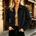 thumbnail image 4 of Women's Suede Cropped Jacket Lapel Collar Button Down Long Sleeve Casual Shacket with Pockets Vintage Fall Winter Street Outerwear Black, 4 of 6