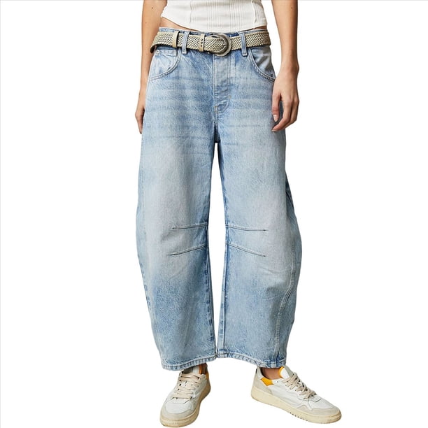 Pantalones Vaqueros Vintage de Cintura Baja, Elásticos, Estilo Boyfriend, de Pierna y con Realce de Glúteos para Mujer. Azul M