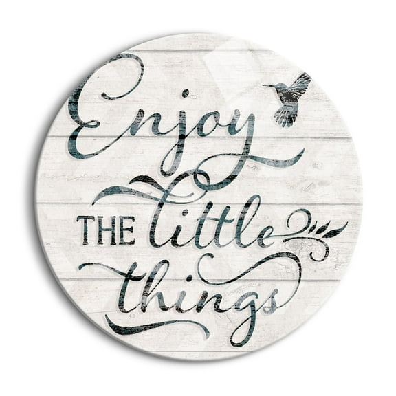 Enjoy Little Things White Woodgrain 24 inch Glass Round Wall Hanging Sign