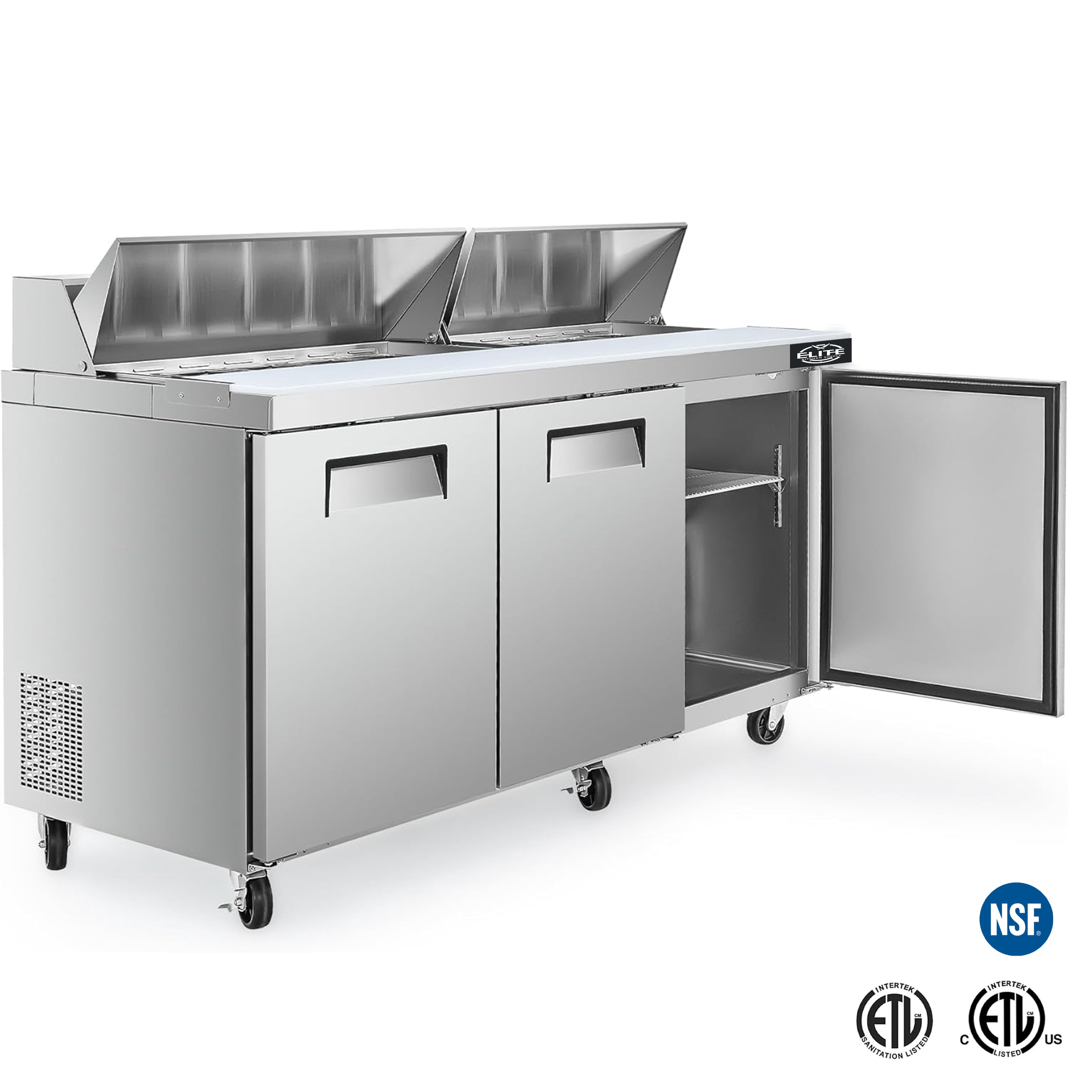 NSF 73 in. Refrigerated Sandwich Prep Table 20.3 Cu.Ft. 3 Door Commercial Salad Prep Table Refrigerator with Cutting Board