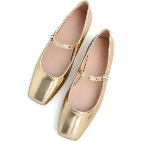 

Pfhytec LU Mary Jane for Women Sqaure Toe Ballet Flats Strappy Low-Heels Stylish Comfortable Flat Shoes Cute Dress Wedding Shoes