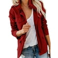 thumbnail image 1 of MAWCLOS Manteau pour Femme à Manches Longues Manteau d'Extérieur Couleur Unie Veste Militaire Simple Automne Col à Revers Vestes Utilitaires Rouge Vin 5TG, 1 of 7