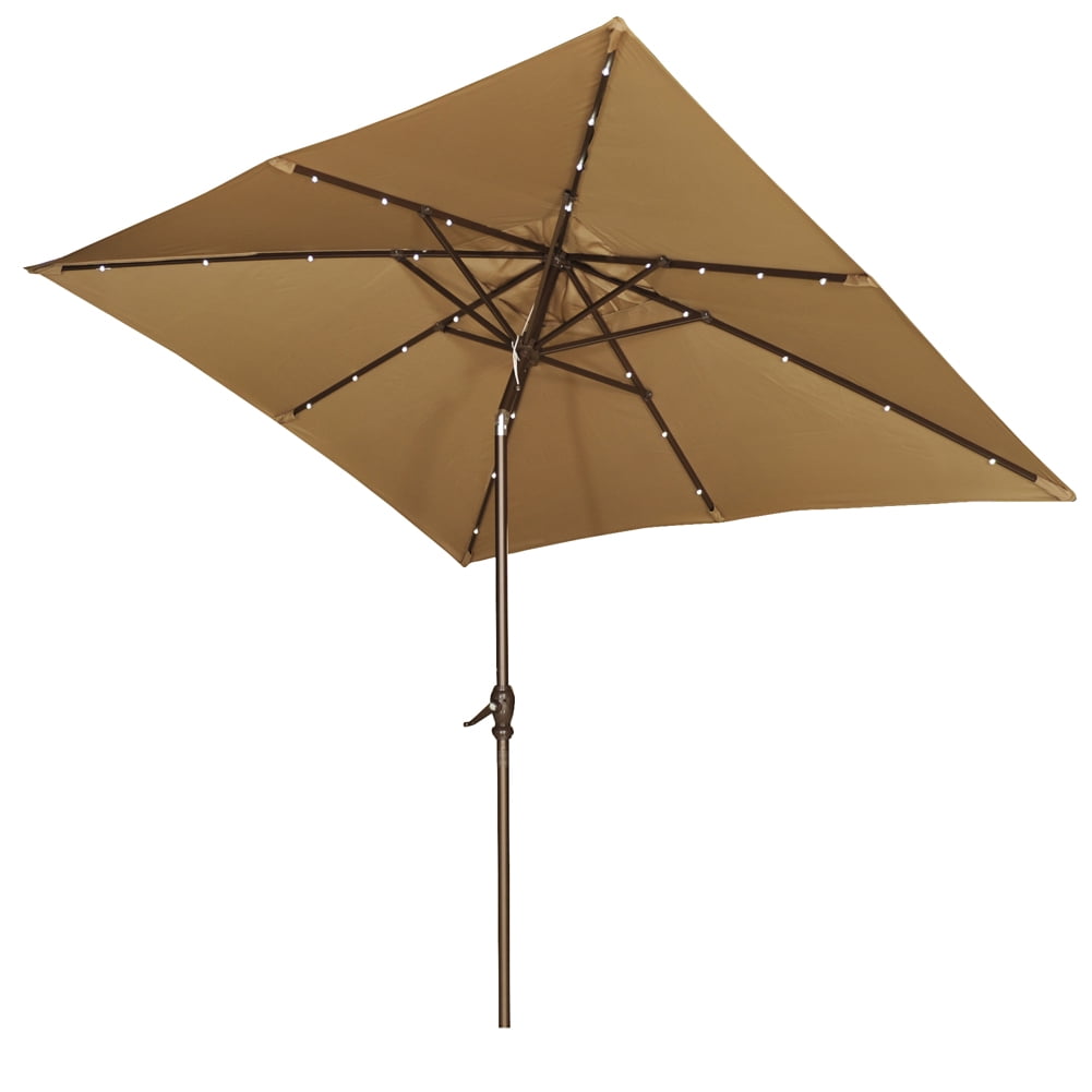 Abba Patio 7 By 9 Ft Rectangular Patio Umbrella With 32 Solar Powered Led Lights With Push Button Tilt And Crank Brown Walmart Com Walmart Com