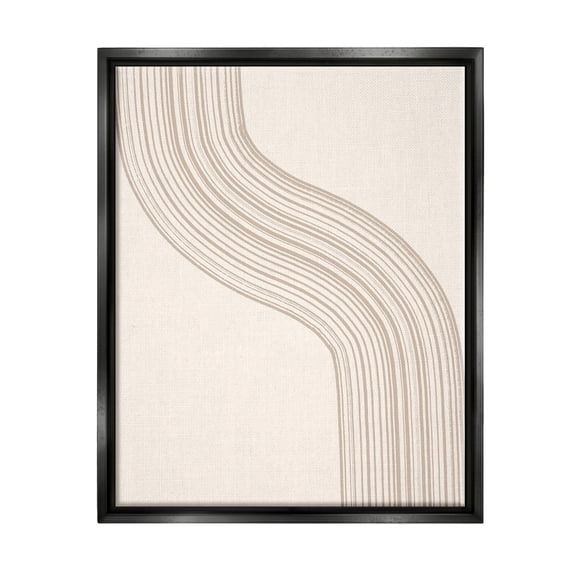 Stupell Industries Minimal Retro Curved Stripes Neutral Beige Tones Graphic Art Jet Black Floating Framed Canvas Print Wall Art, Design by Lettered and Lined