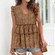 thumbnail image 4 of Moda Mujer Causal V-Cuello Impresión Blusa Floral Ruffle Manga Camiseta Verano Tank Tops Fridja  gh6035, 4 of 7