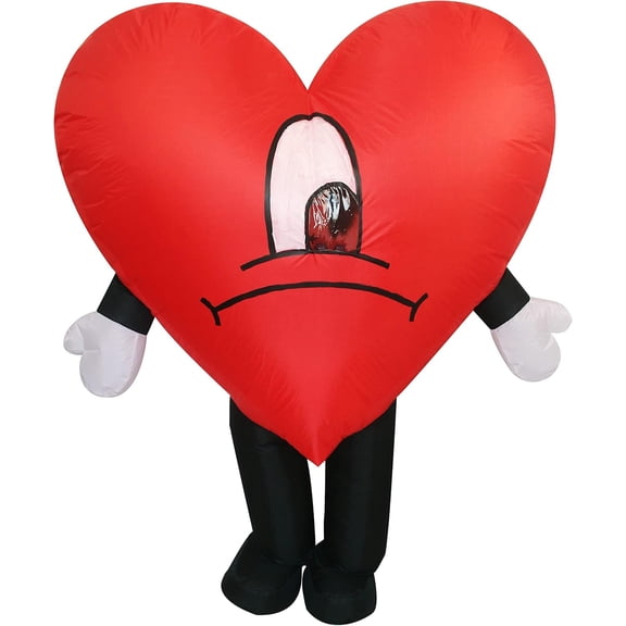 Inflatable Heart Mascot Costume Adult Full Body Blow Up Halloween Party Cosplay Suit,Height 4'11"-6'3",Sad