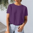 thumbnail image 2 of GPOECD T-Shirts Grande Taille pour Femmes Tricot Texturé Couleur Unie Col Rond Manches Courtes Style Décontracté pour un Port Quotidien Confortable Hauts Décontractés pour Femmes Violet Foncé,TTTG, 2 of 4
