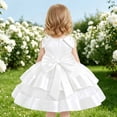 thumbnail image 4 of Bmisegm Girls Dress Cap Sleeve Round Neck 3D Bow Shoulder Back Big Bow Layered Ruffled Skirt Sweet Outfit Toddler Dress 2-3 Years, 4 of 9