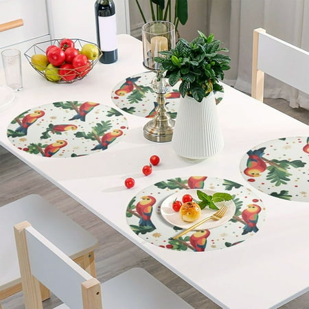 

Round Grid Placemat One Sizex1 Round Placemat PVC Plate Mat，15.4 Inch Non-Slip and Heat Resistant Table Placemat Dining Room Placemat Christmas Cute Parrot