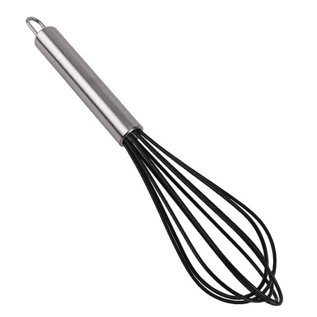 Herramientas de cocina Batidor de huevos de silicona de 10 pulgadas con mango de acero inoxidable, batidora de mano para uso doméstico
