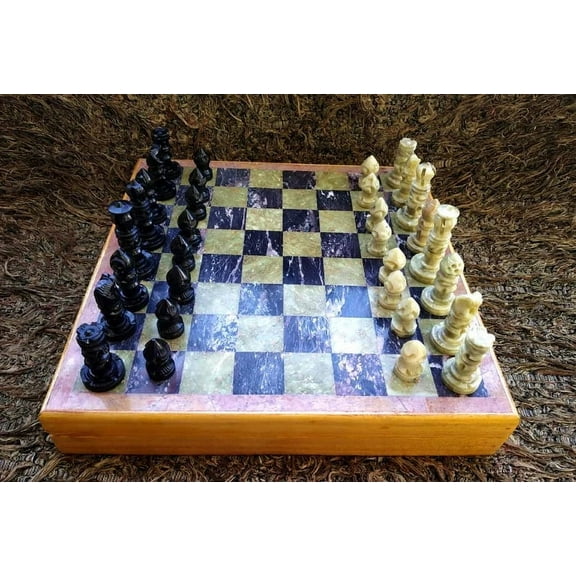 Natural Soapstone Marble And Wooden Chess Set