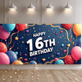 thumbnail image 6 of Happy 16th Birthday Themed Background Banner with Balloons Stars and Cakes for Birthday Party Decorations Photography Props Party Supplies Decor Backdrop, 6 of 7
