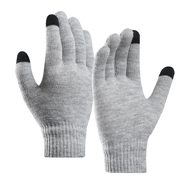 Guantes tejidos con dedos completos para hombres y mujeres, mitones cálidos para bicicleta con pantalla táctil (gris)