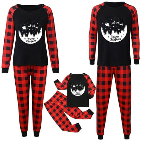 

Matching Pajamas Set Christmas Pj s with Letter and Plaid Printed Long Sleeve Tee and Bottom Loungewear