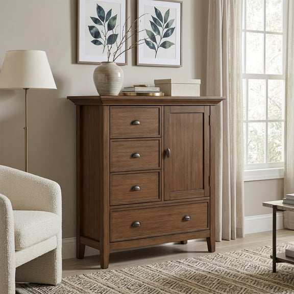 Simpli Home Redmond 39 inch Wide Solid Wood Transitional Medium Storage Cabinet in Rustic Natural Aged Brown