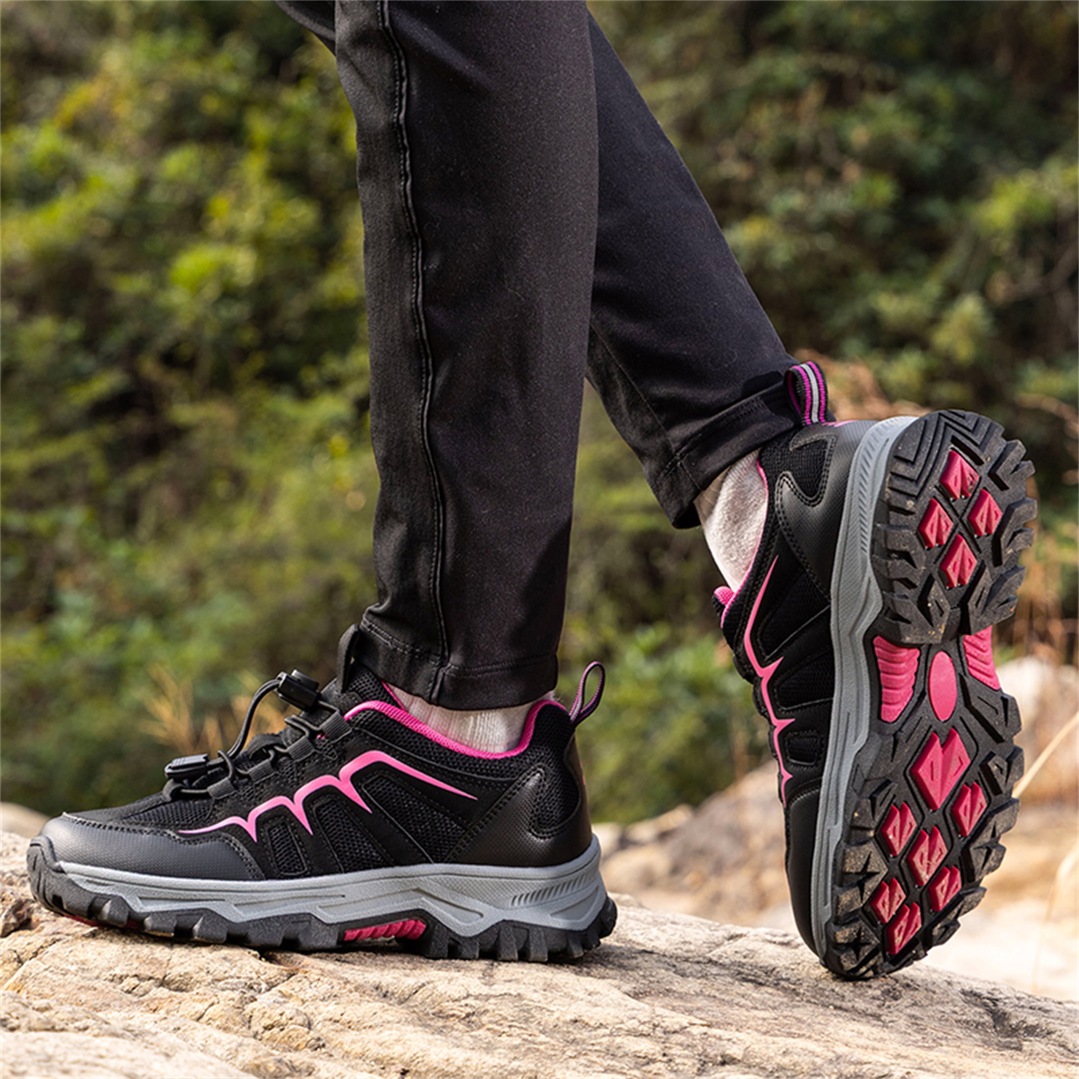 YOURDIARY Mens Womens Low Top Hiking Shoes Breathable Slip Resistant Trekking Trails Outdoor Sneakers