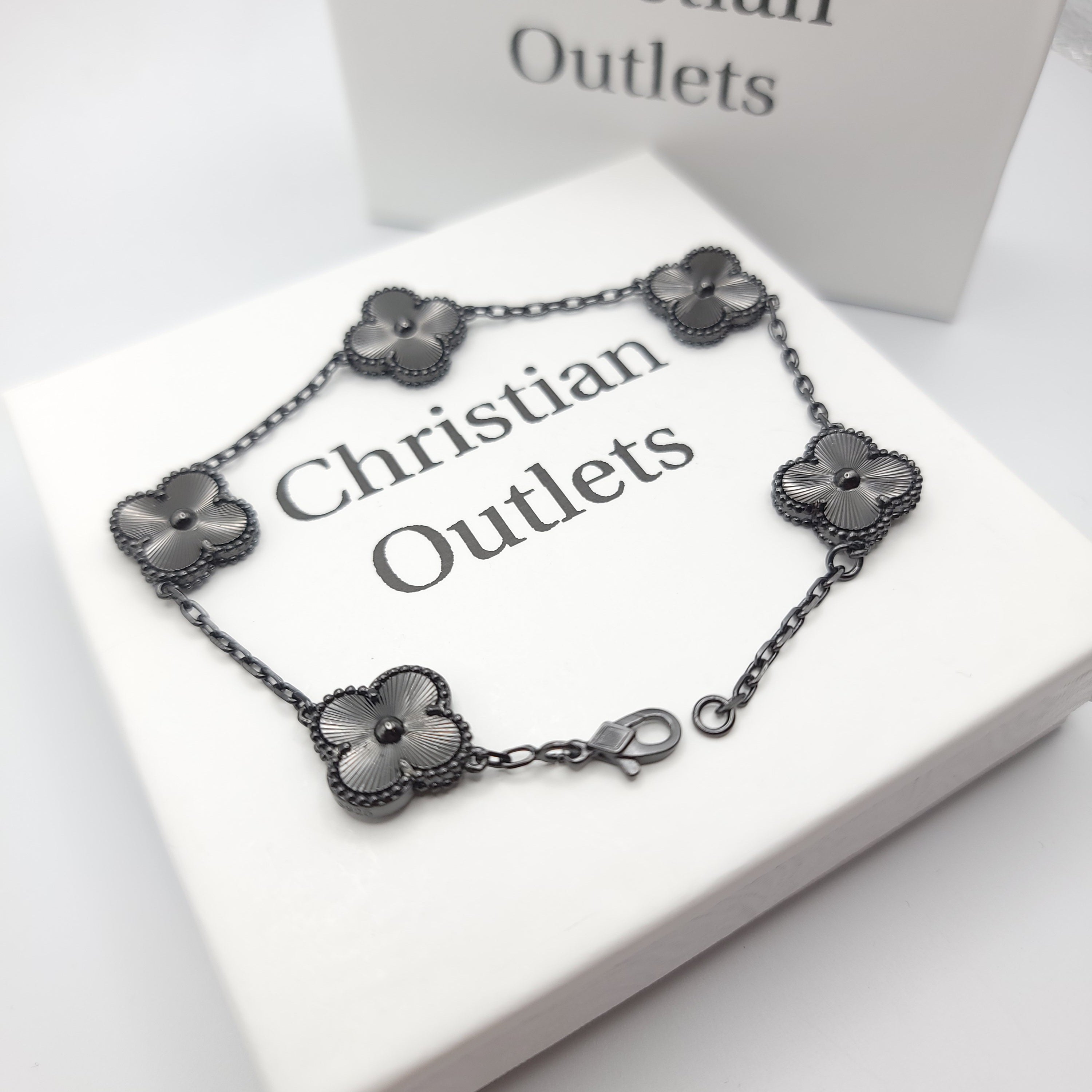 925 Sterling Silver Clover Bracelet All Black Adjustable Jewelry