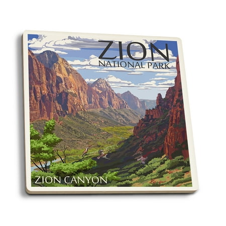 Zion National Park, Utah - Zion Canyon View - Lantern Press Artwork (Set of 4 Ceramic Coasters - Cork-backed, (Best Time To Visit Utah National Parks)