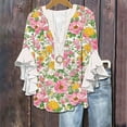 thumbnail image 2 of Women Floral Printed T-Shirt Summer Peplum Ruffle Sleeve Tops Henley Neck Tee Shirts Button Down Shirts Fltter Hem Loose Fit Tunic Blouse Going Out Beach Vacation Outfits 2025, 2 of 5