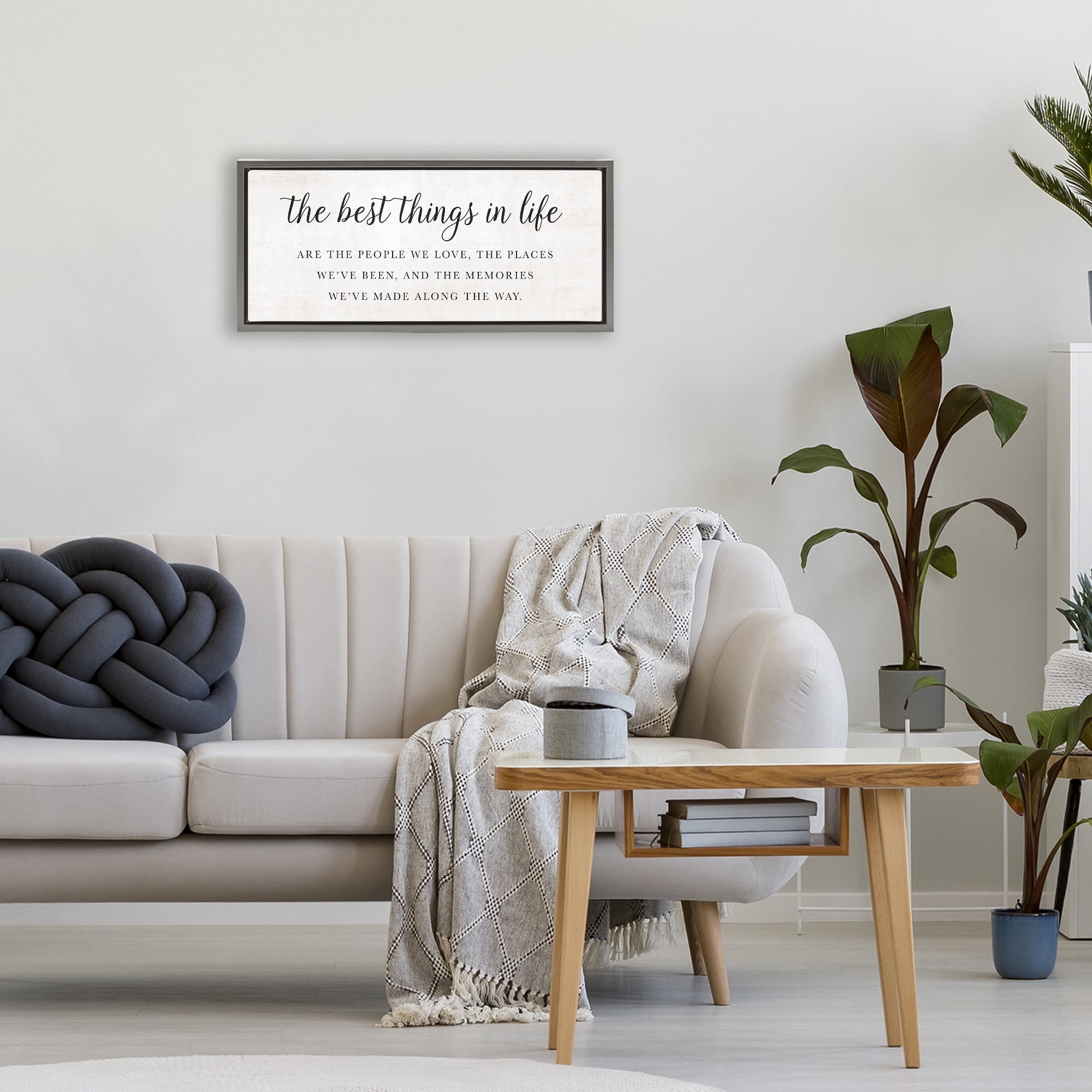 Stupell Industries Best Things In Life Uplifting Gray Framed Floater Canvas Wall Art, design by Natalie Carpentieri