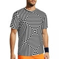 thumbnail image 3 of Black And White Line T-Shirt Square Optical Illusion Hip Hop Sports T-Shirts Short Sleeve, 3 of 5