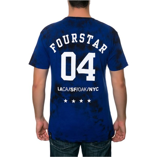 Camiseta gráfica Fourstar Clothing para hombre diseño de rayos de las 4 ciudades azul mediano